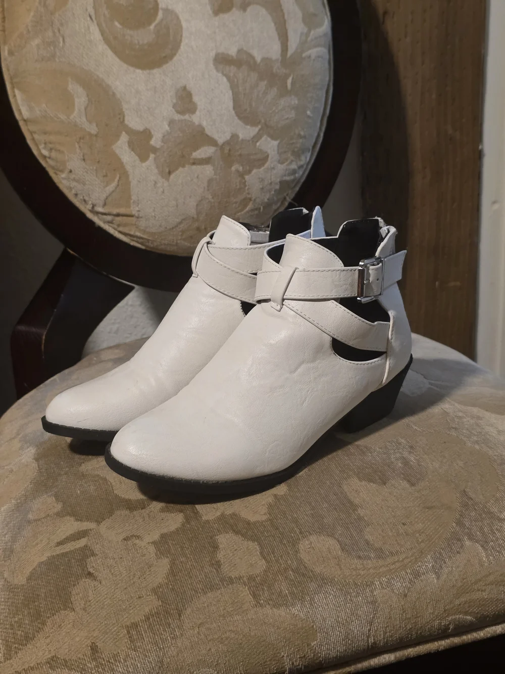 TOP Moda White Cutout Ankle Booties with Buckle Strap